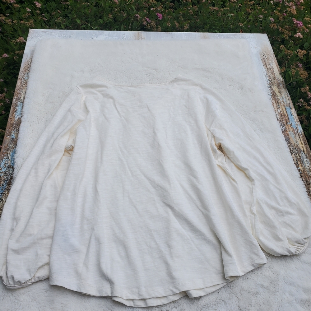 BELLE Cream V-Neck Cute Blouse Size L - Picture 5 of 5